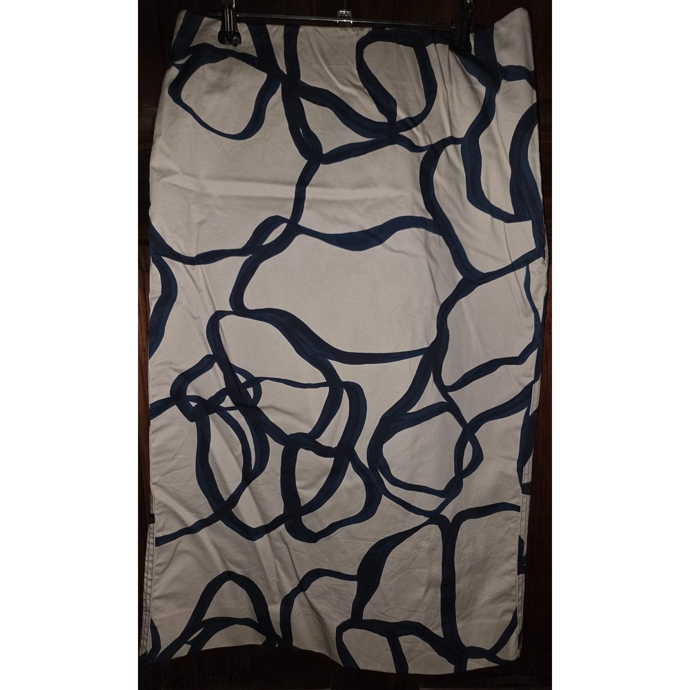 COS Collection of Style Beige Navy Blue Abstract Swirl Midi Pencil Skirt Size 6